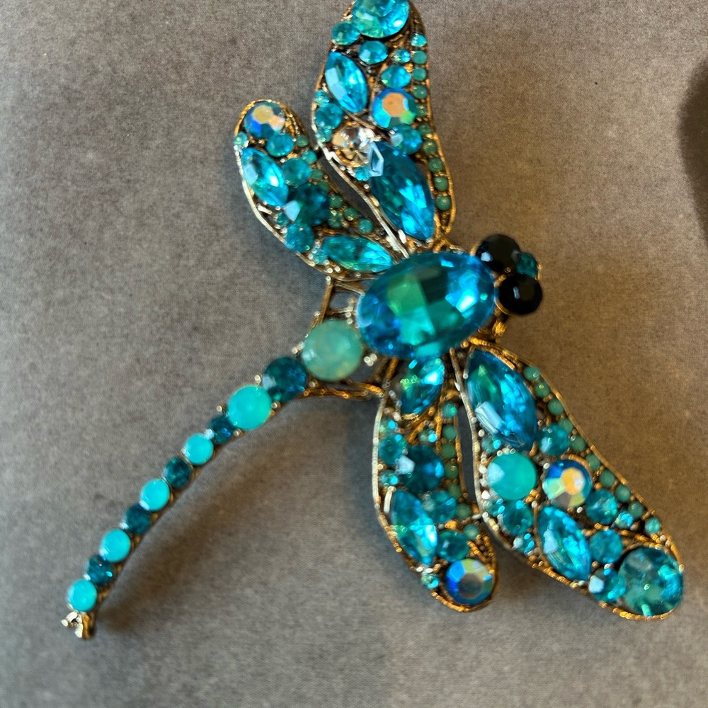 Vintage Kenneth Jay Lane Sparkling Blue Dragonfly Brooch